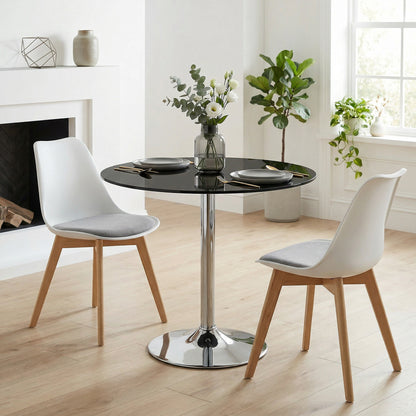 Round Bar Table, Dining Table with Tempered Glass Top and Steel Frame