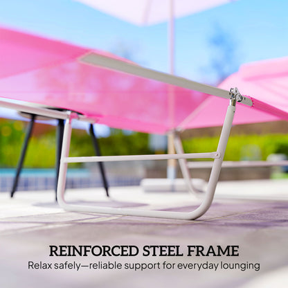 Adjustable Sun Bed Garden Lounger Recliner Relaxing Camping Pink