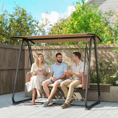 3 Seater Garden Swing Chair with Adjustable Canopy, Sand Brown