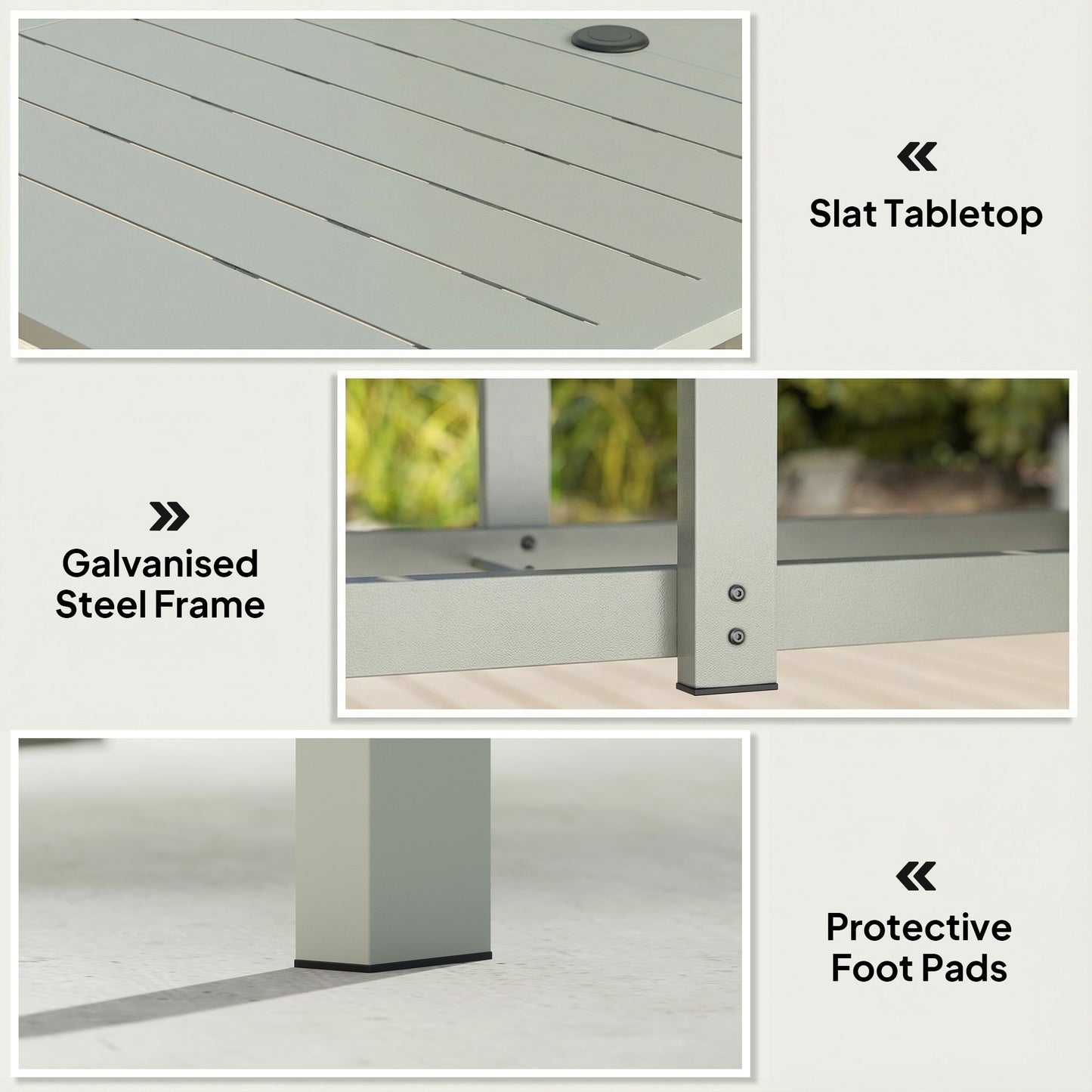 Garden Dining Table with Steel Frame and Slatted Top, Light Grey