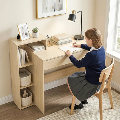 Computer Desk with 3 Open Shelves and Drawer - Natural