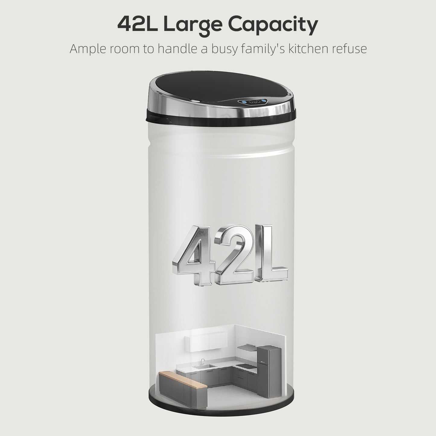 42L Sensor Bin, Stainless Steel Kitchen Bin with Automatic Close