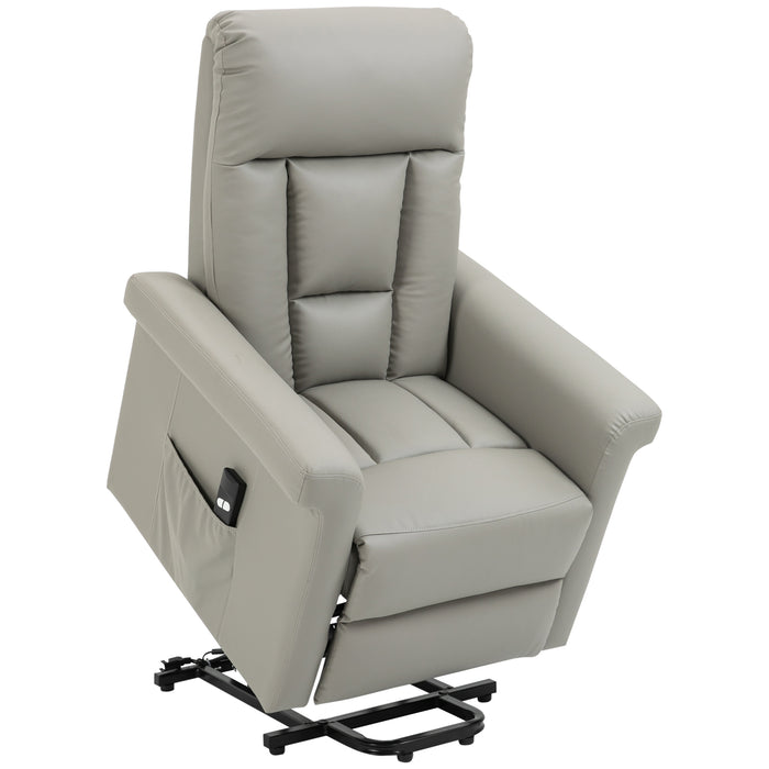 Power Lift Chair, PU Leather Recliner Sofa Chair for Elderly with Remote Control, Side Pocket, Grey