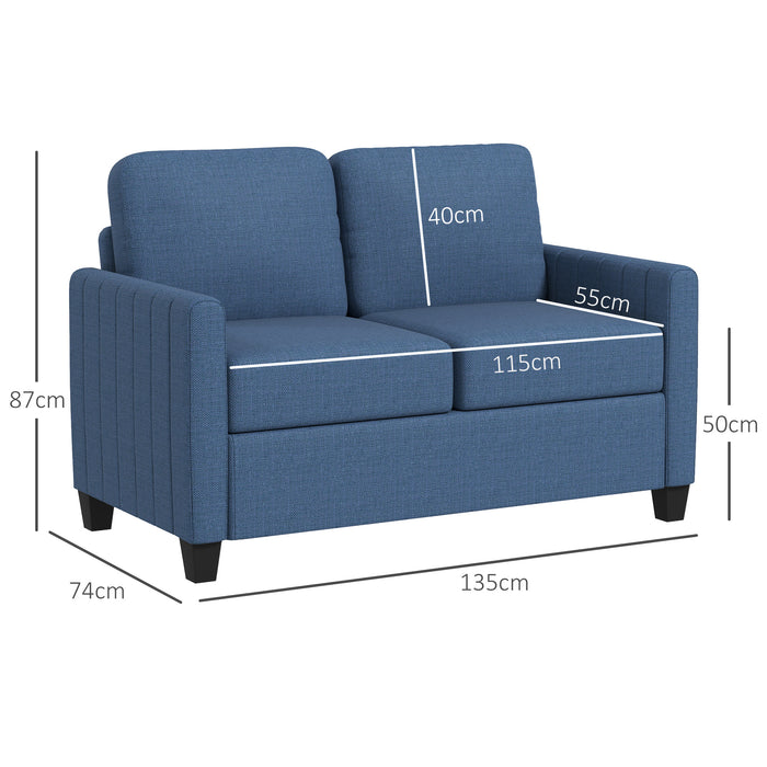 2 Seater Sofa, Channel Tufted Modern Fabric Couch, Comfy Upholstered Loveseat with Spring Cushion, Back Pillow, for Living Room, Bedroom, Office, Blue