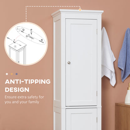 Tall Bathroom Cabinet with Adjustable Shelves, Double Door, White