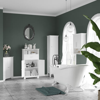 Tall Bathroom Cabinet with Adjustable Shelves, Double Door, White