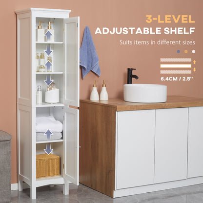 Tall Bathroom Cabinet with Adjustable Shelves, Double Door, White