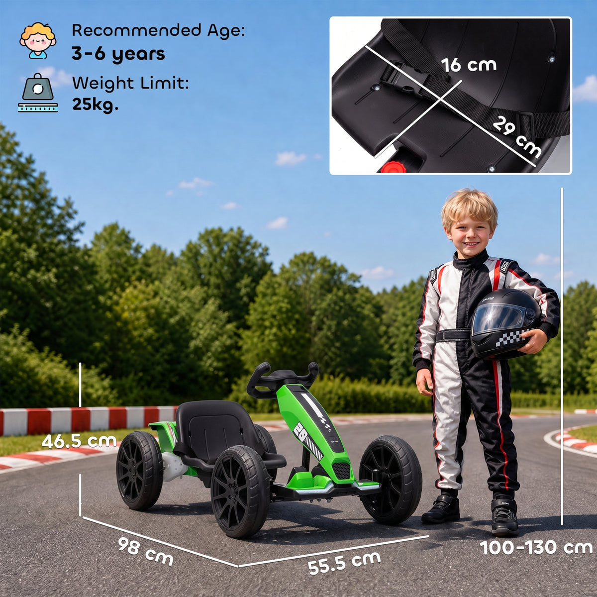 12V Kids' Electric Go-Kart with Dual Motors and Adjustable Seat - Green