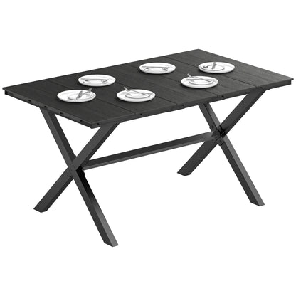 Garden Dining Table, Outdoor Table for 6, Wood Effect Top, Black