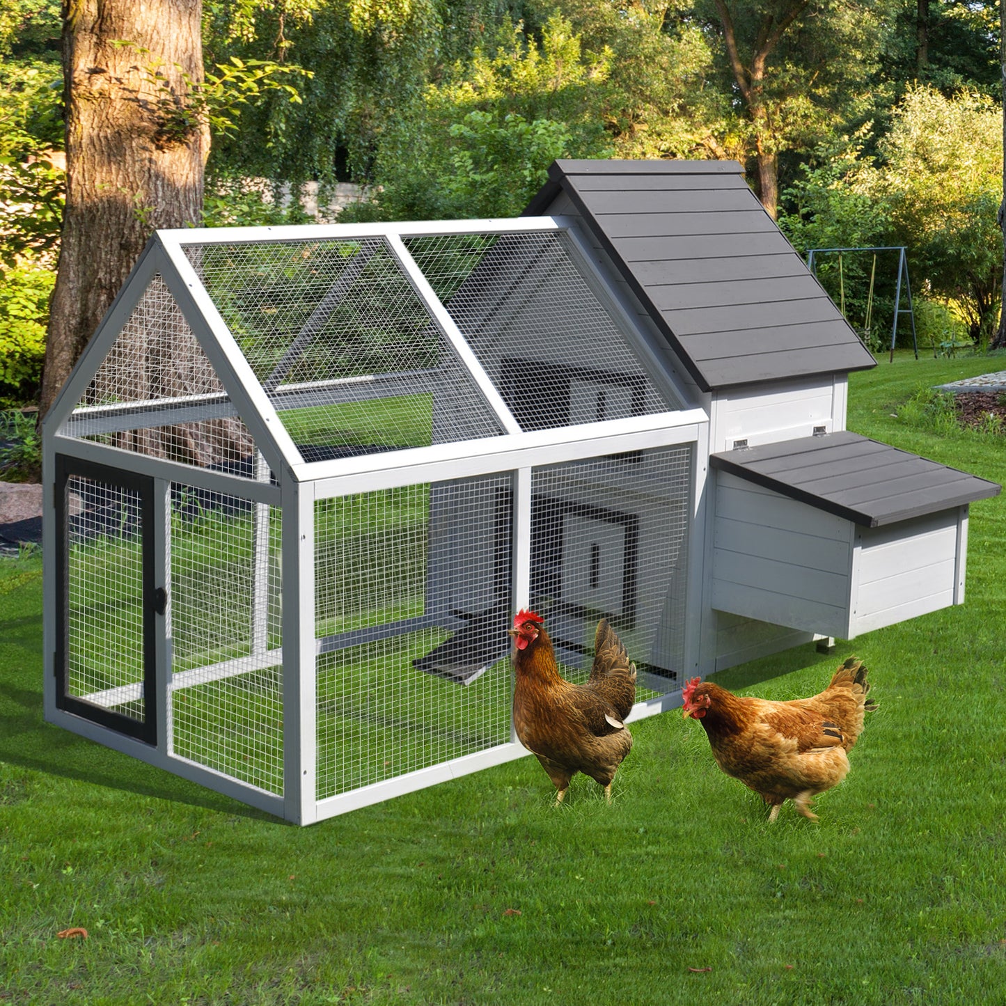 Wooden Chicken Coop Hen House Enclosure Garden with Ramp Run Nesting Box