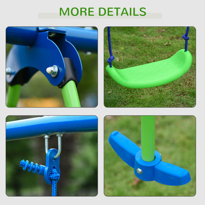 Metal Swings & Seesaw Set Double Seats with a Height Adjustable Children Outdoor Backyard Play Set for Toddlers Over 3 Years Old, Green
