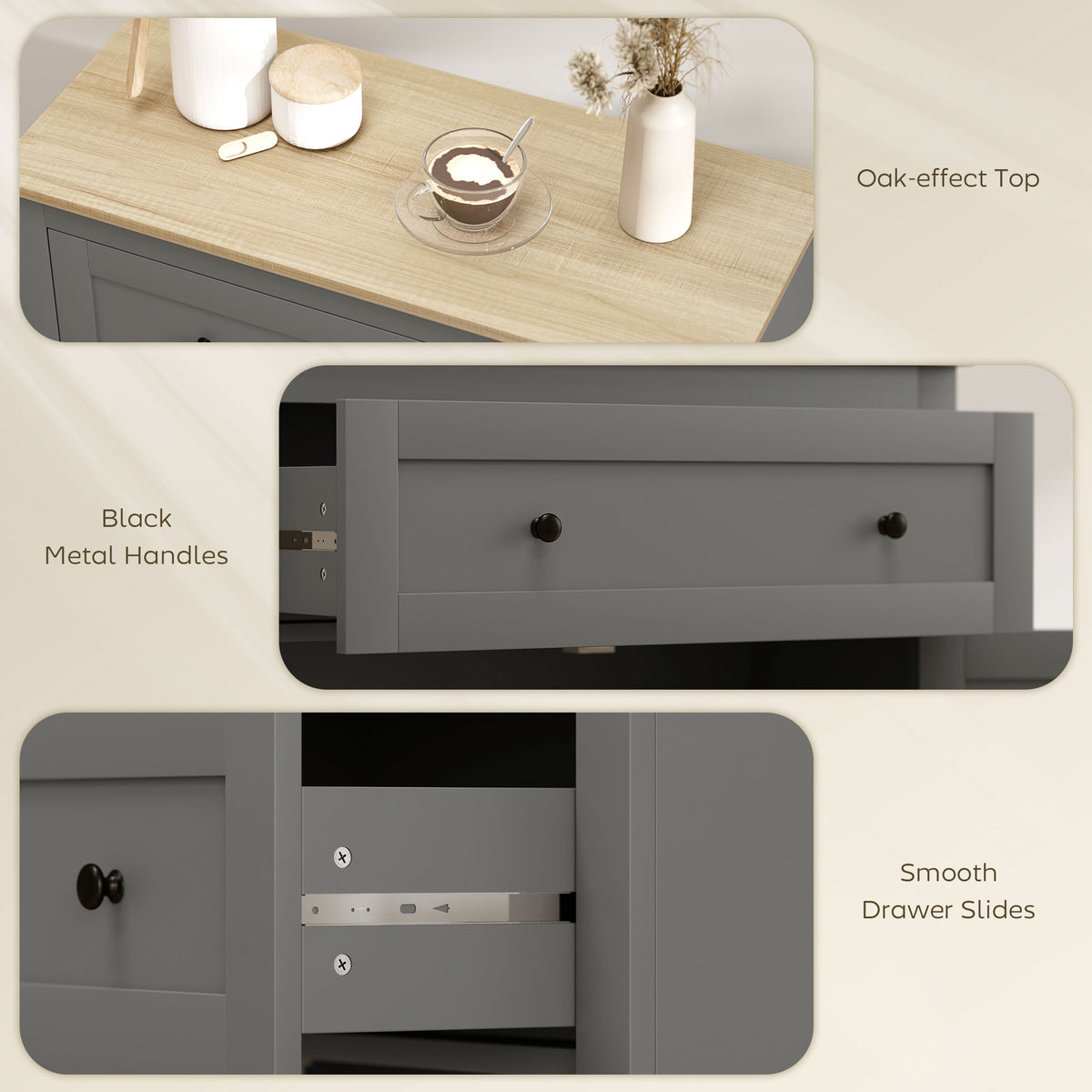 Sideboard Storage Cabinet with Adjustable Shelf, Drawer, Grey