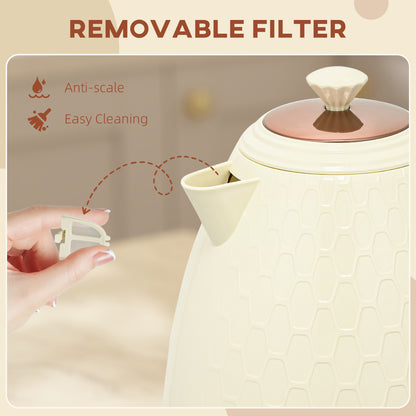 Electric Kettle, Fast Boil, 1.7L, 3KW, Swivel, Auto Shut-off, Beige