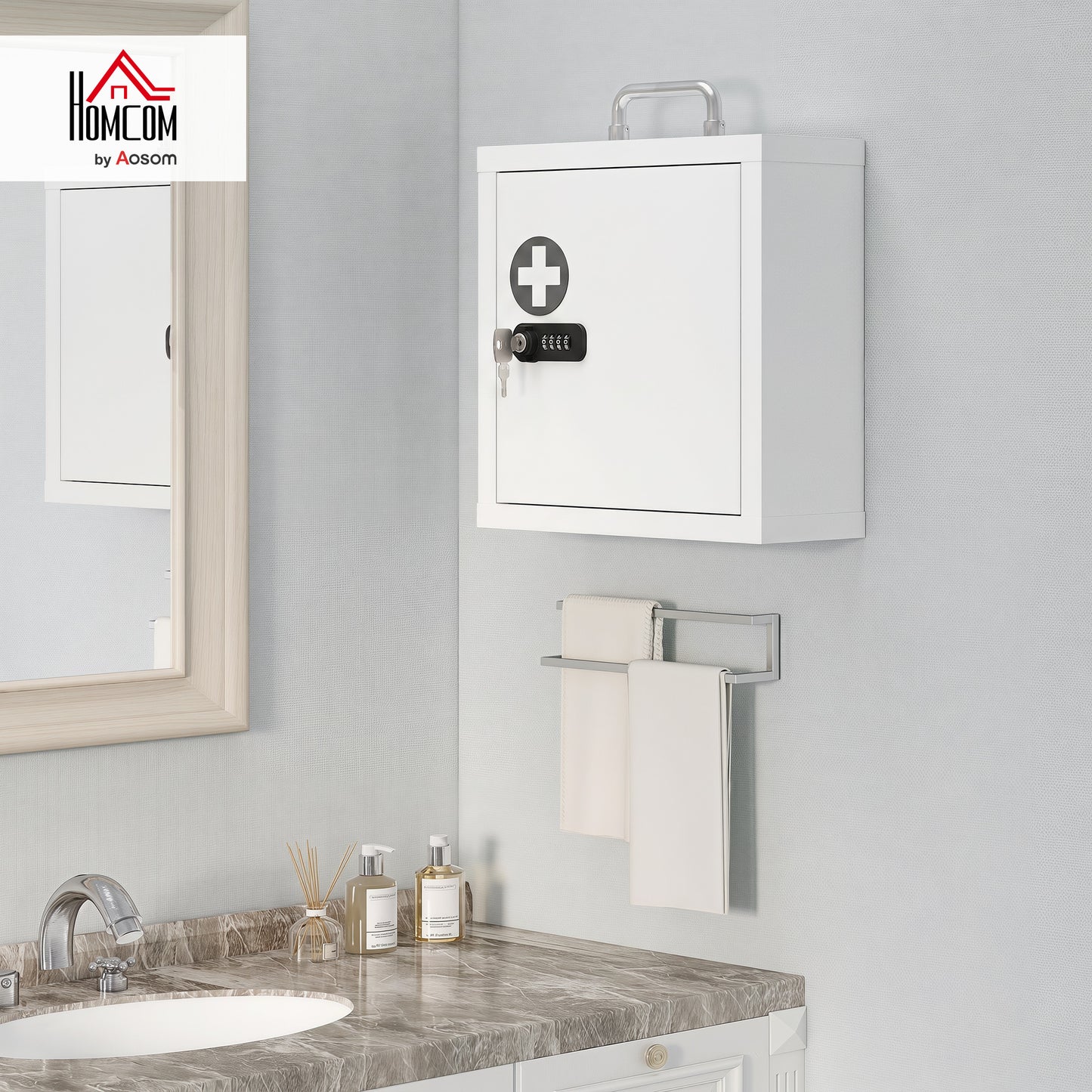 Medicine Cabinet, Medical Cabinet w/ Combination and Key Lock, White