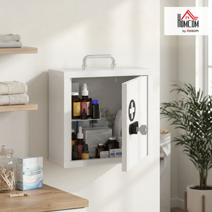 Medicine Cabinet, Medical Cabinet w/ Combination and Key Lock, White