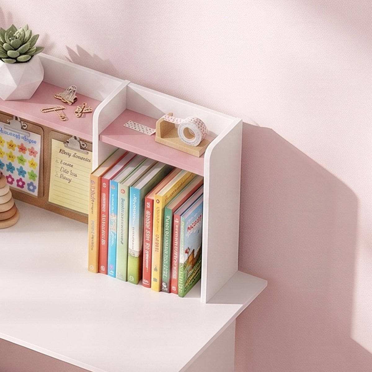 Kids Desk and Chair Set w/ Cabinets for Ages 5-12 Years, Pink
