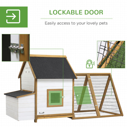 Chicken Coop, Hen House, Wooden Poultry Cage with Outdoor Run, Nesting Box, Removable Tray, Window and Lockable Door, 197 x 93 x 110cm