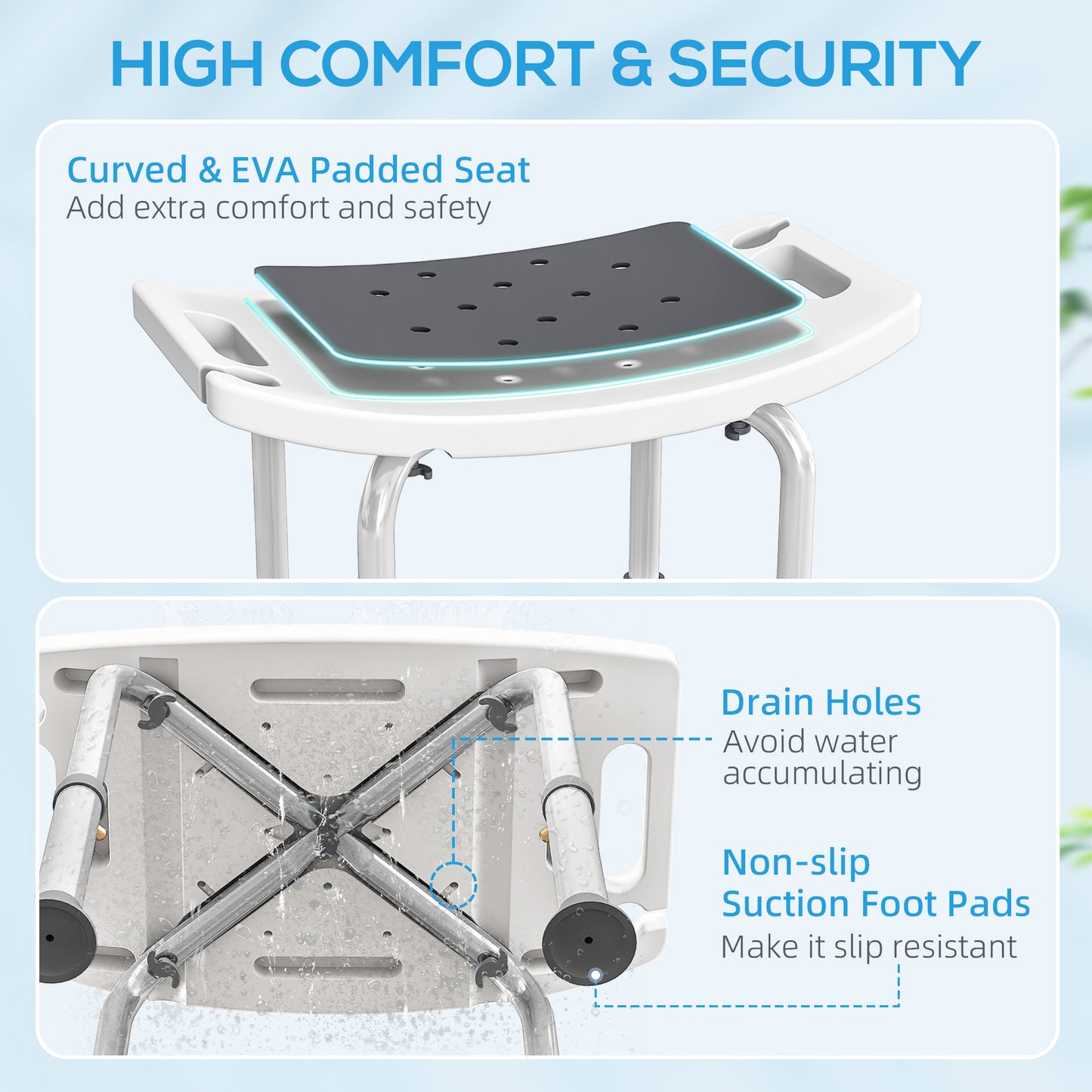 Adjust Aluminium Bath Stool Shower Non-Slip w/ Shower Hole, Grey