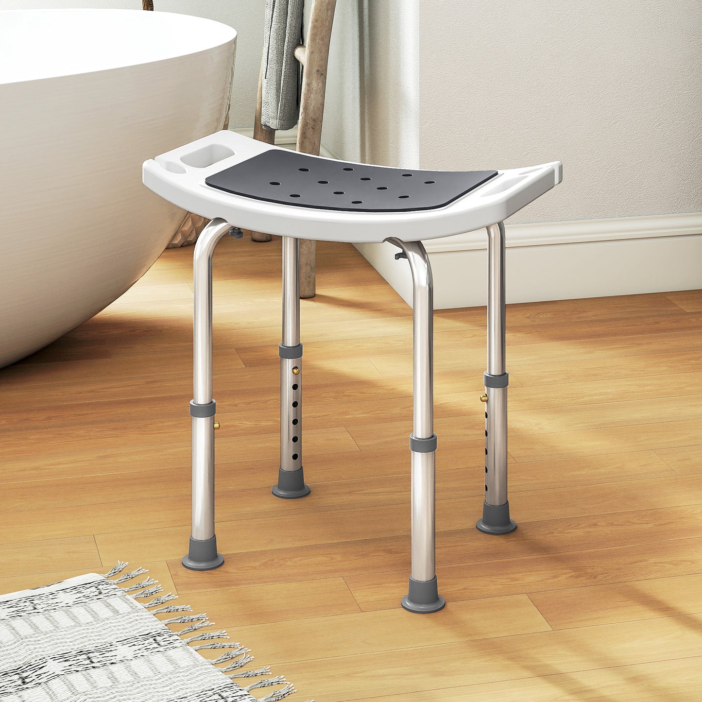 Adjust Aluminium Bath Stool Shower Non-Slip w/ Shower Hole, Grey