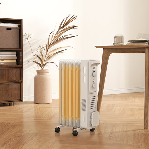 7 Fin Portable Oil Filled Heater Radiator, Energy Efficient, White