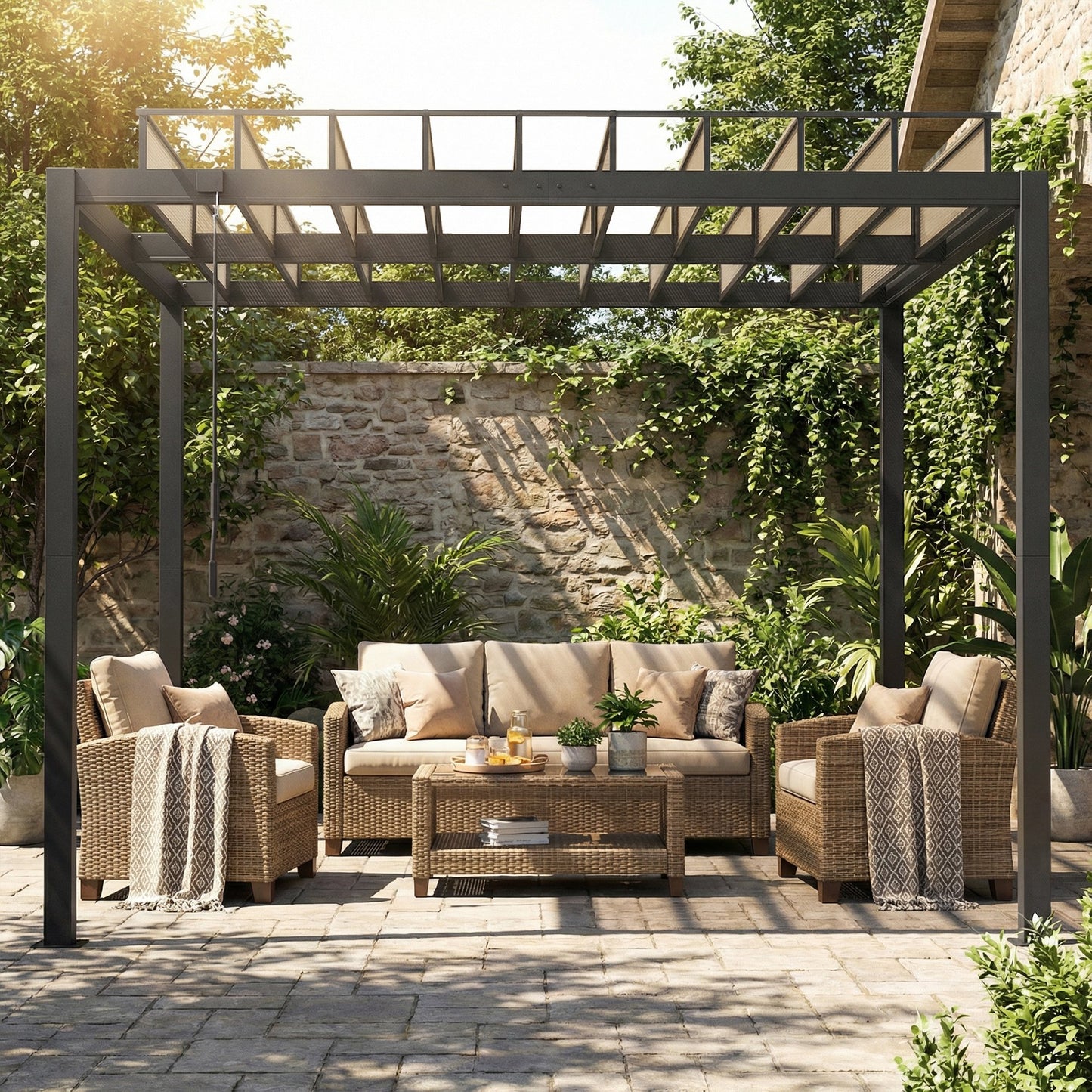 3 x 3 m Louvered Pergola with PC Roof, Aluminium Patio Gazebo