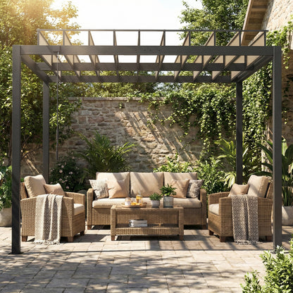 3 x 3 m Louvered Pergola with PC Roof, Aluminium Patio Gazebo