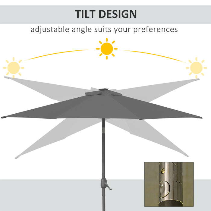 2.7m Garden Parasol, Patio LED Umbrella with Push Button Tilt/Crank 8 Rib Sun Shade for Outdoor Table Market Umbrella Grey