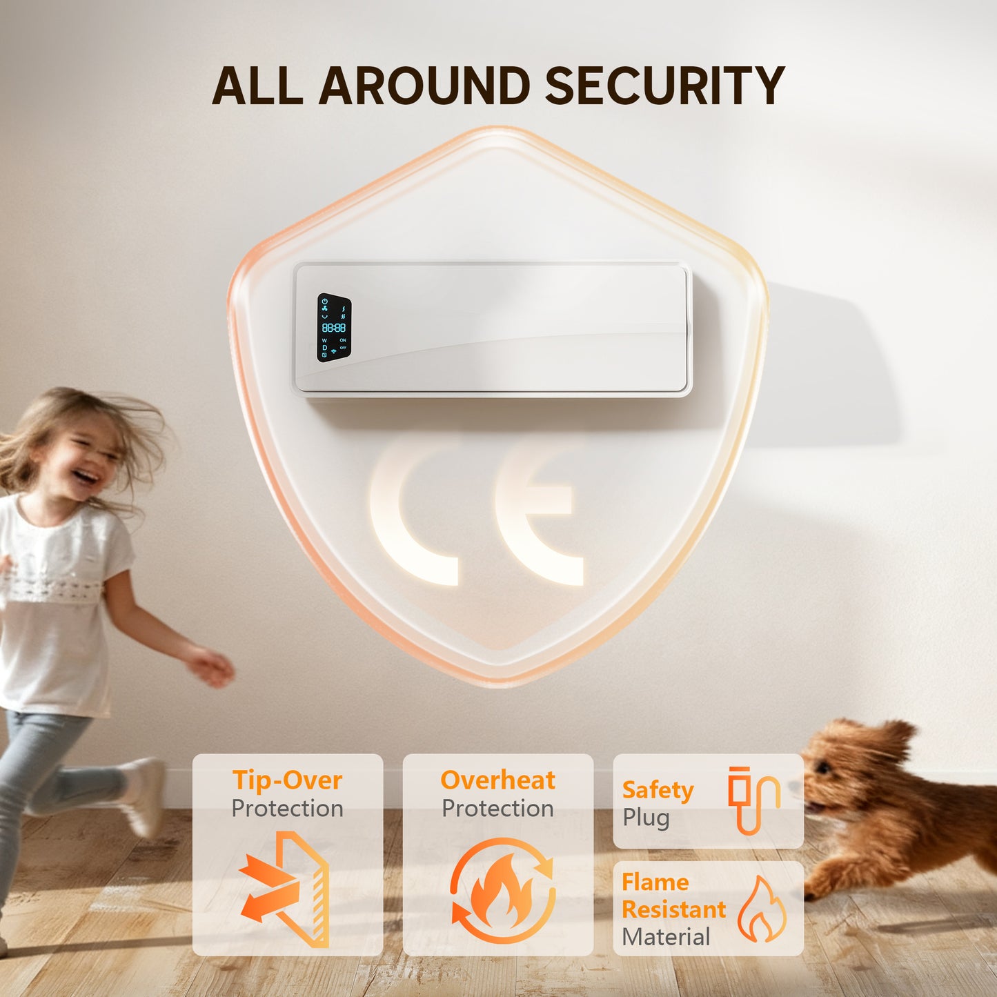 2000W Ceramic Electric Heater with Fan, Wall Heater, White