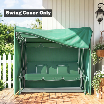 3 Seater Garden Swing Cover, Waterproof 420D Outdoor Swing Bench Cover with Zip, Windproof and Anti-UV, 220 x 125 x 172cm, Green