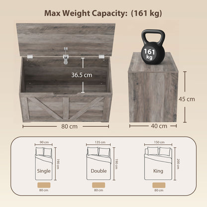 Storage Trunk for Living Room, with Safety Hinge, 80cm, Grey
