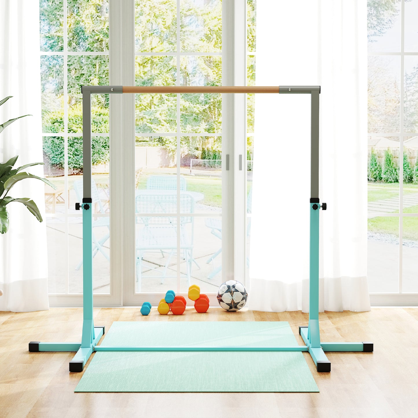 Adjustable Kids Gymnastics Bar Horizontal Training Steel, Light Blue