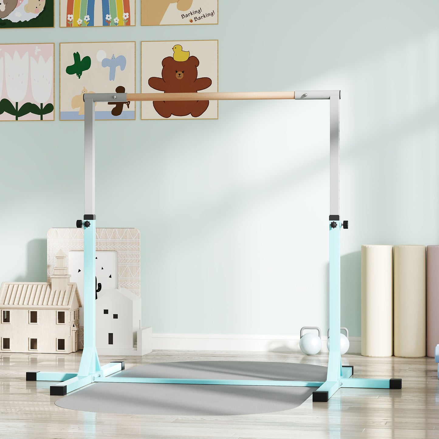 Adjustable Kids Gymnastics Bar Horizontal Training Steel, Light Blue