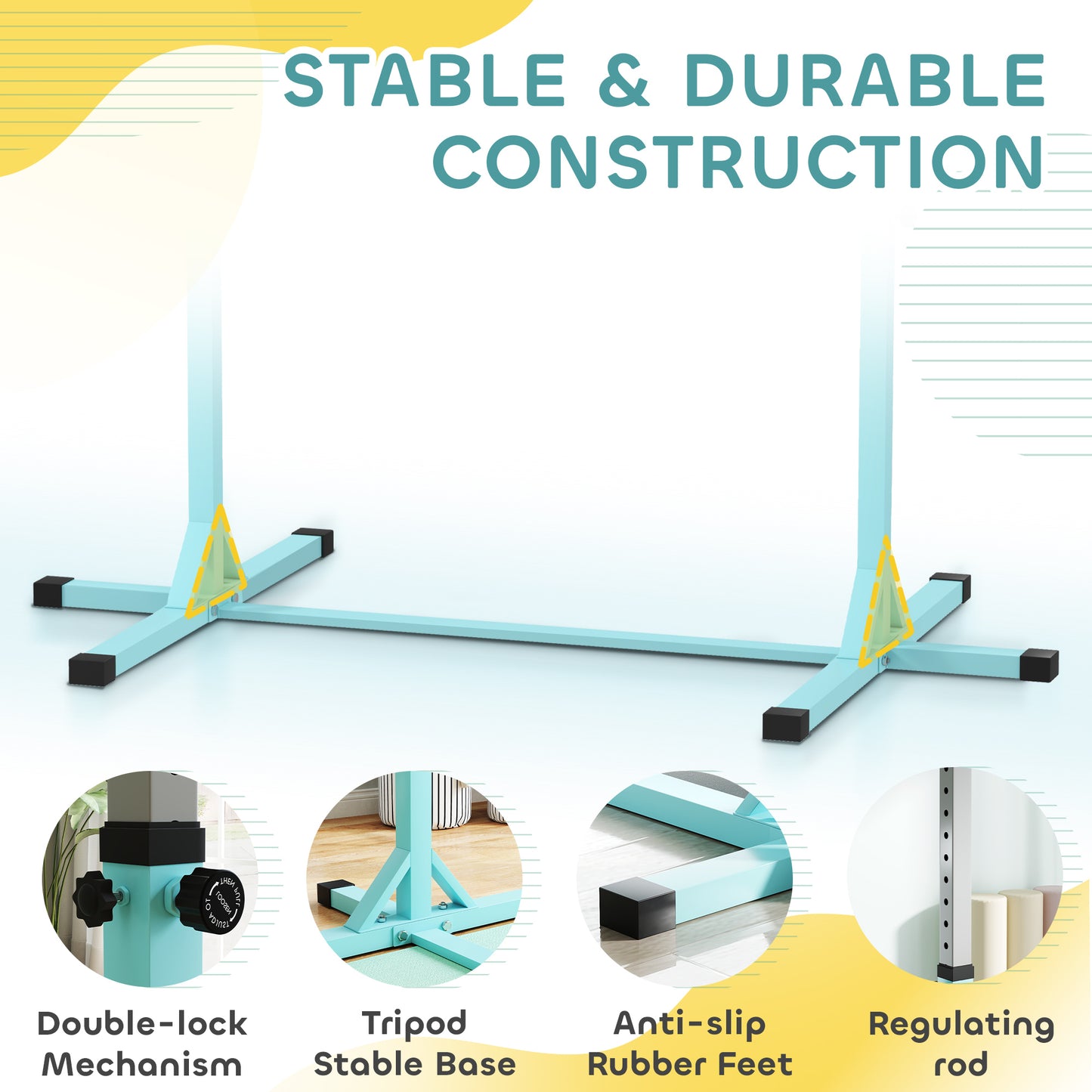 Adjustable Kids Gymnastics Bar Horizontal Training Steel, Light Blue