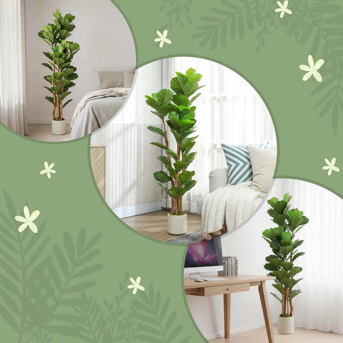 150cm Artificial Fiddle Leaf Fig Tree with Solid Wood Trunks