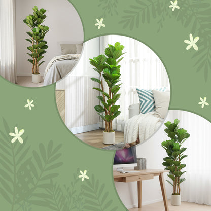 150cm Artificial Fiddle Leaf Fig Tree with Solid Wood Trunks
