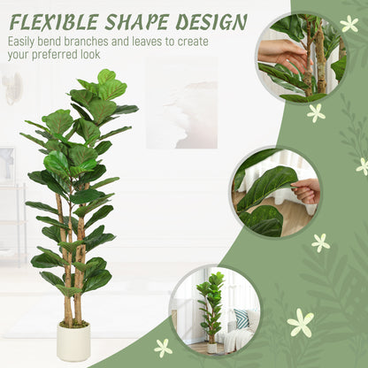 150cm Artificial Fiddle Leaf Fig Tree with Solid Wood Trunks
