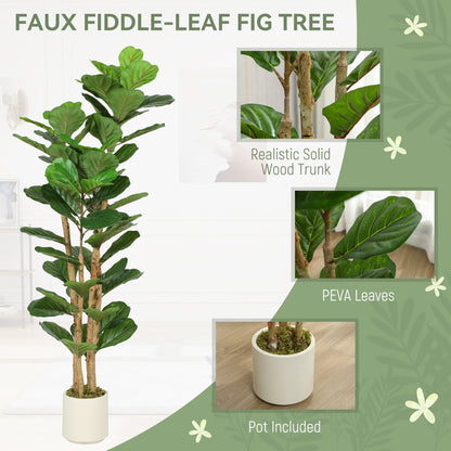 150cm Artificial Fiddle Leaf Fig Tree with Solid Wood Trunks