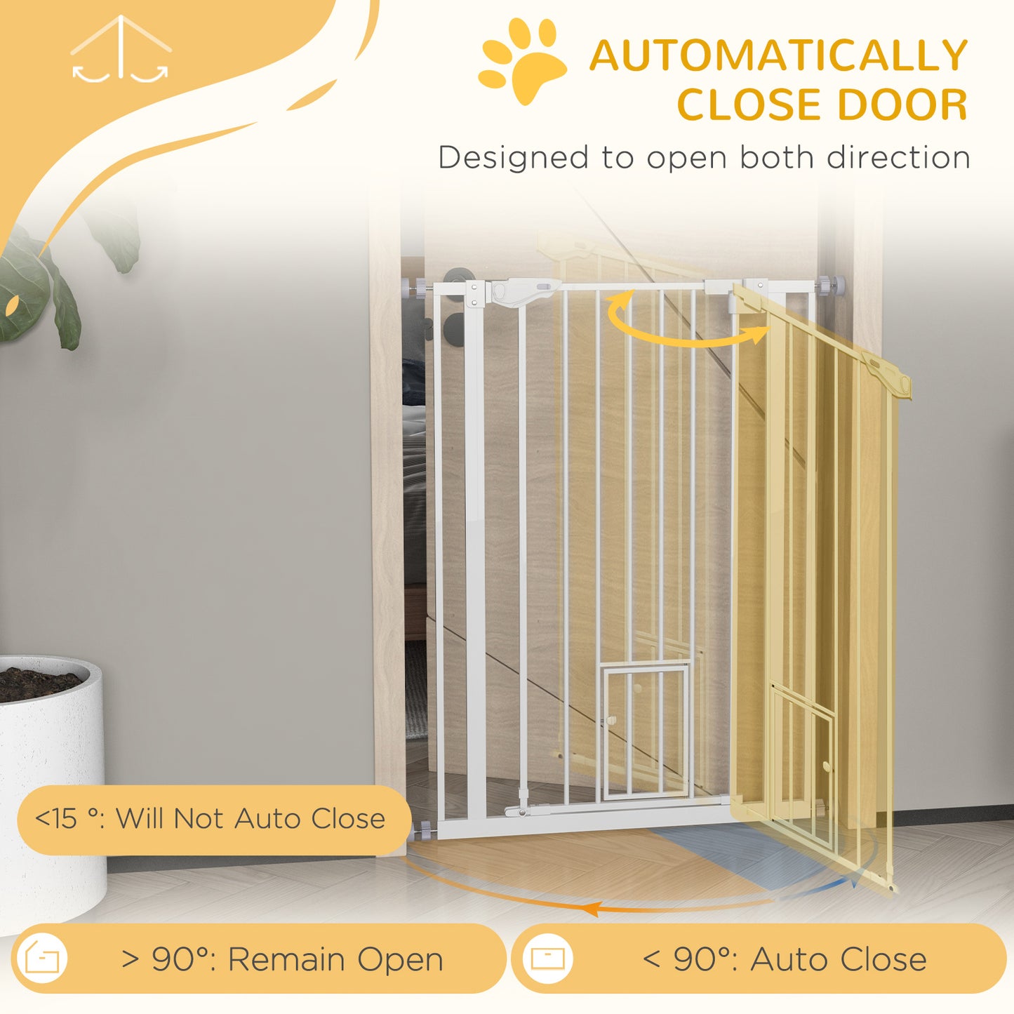 Extra Tall Dog Gate with Cat Door Auto Close for Stairs 74-80 cm Wide