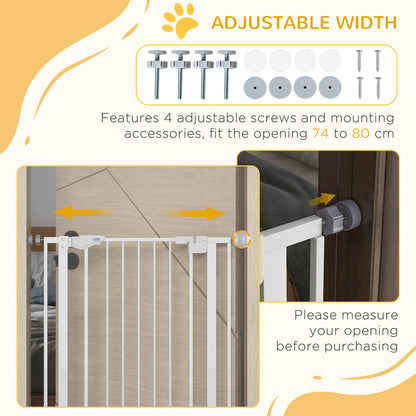 Extra Tall Dog Gate with Cat Door Auto Close for Stairs 74-80 cm Wide