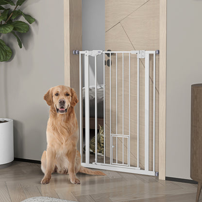 Extra Tall Dog Gate with Cat Door Auto Close for Stairs 74-80 cm Wide