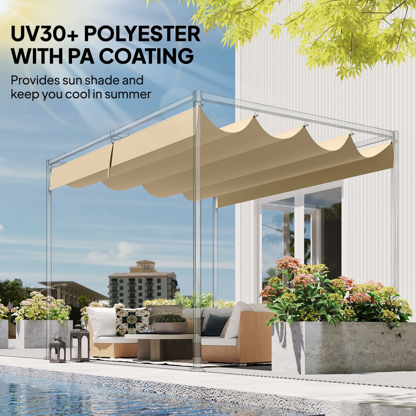 Retractable Pergola Canopy Only for 4 x 3 m Pergola, Khaki