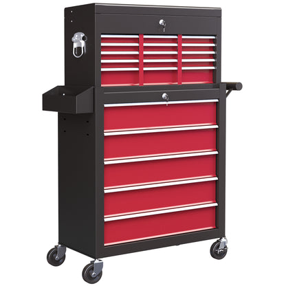 Rolling Tool Chest Lockable Roller Cabinet with with 14 Drawers Red