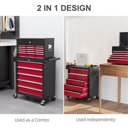 Rolling Tool Chest Lockable Roller Cabinet with with 14 Drawers Red