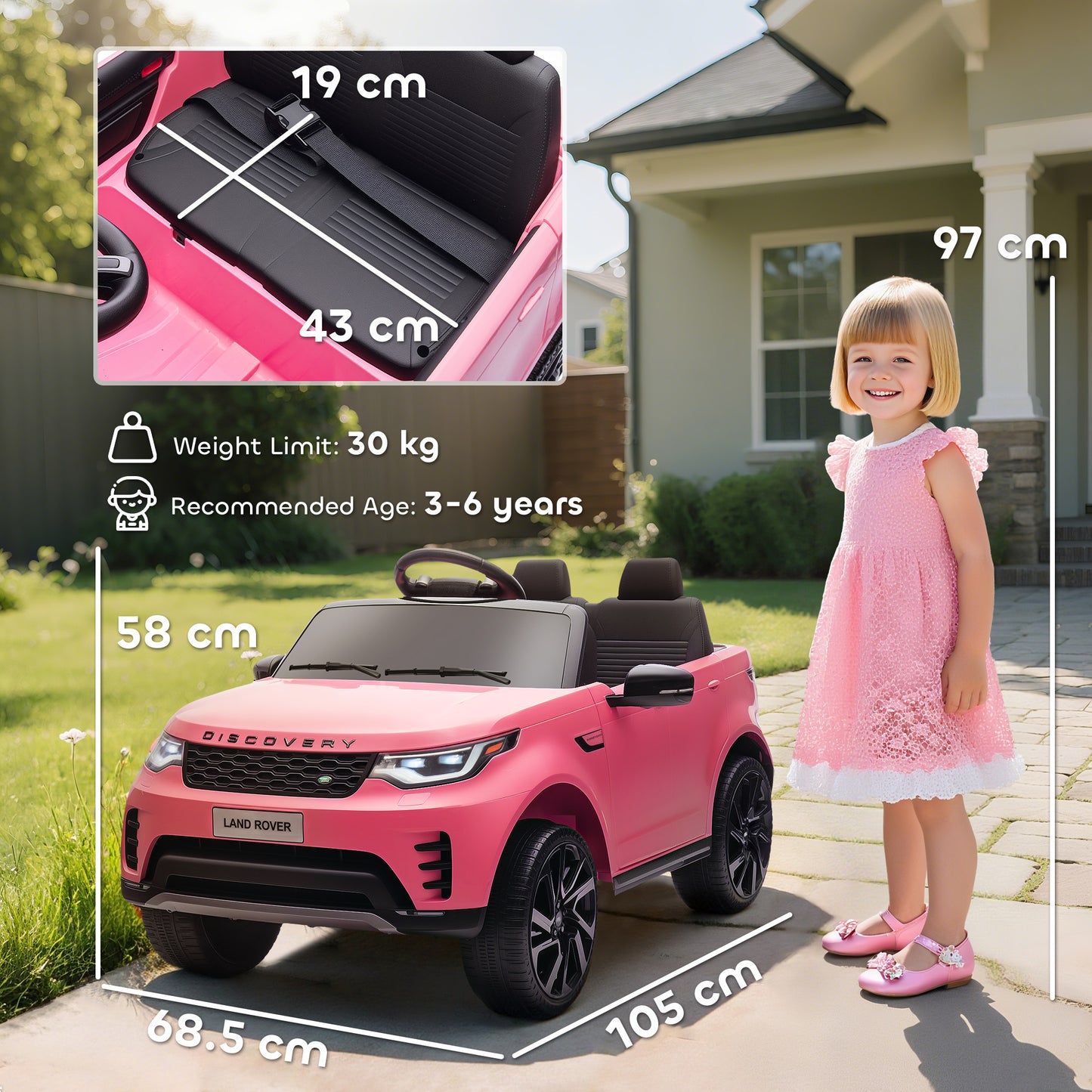 Land Rover Discovery Licensed 12V Kids Electric Car w/ Remote Pink