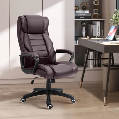 High Back Executive Office Chair 6-Point Vibration Massage Extra Padded Swivel Ergonomic Tilt Desk Seat, Brown