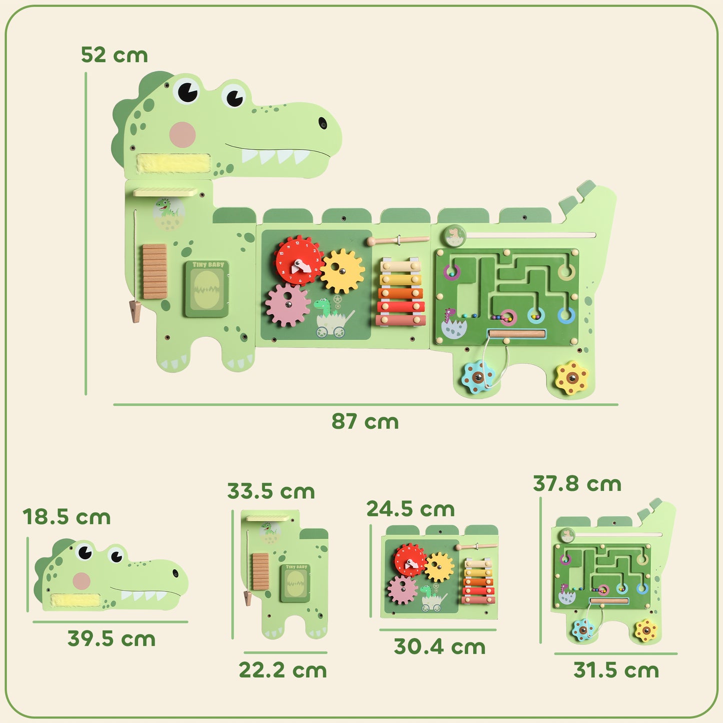 Busy Board Panels Wall Mounted Dinosaur, Green