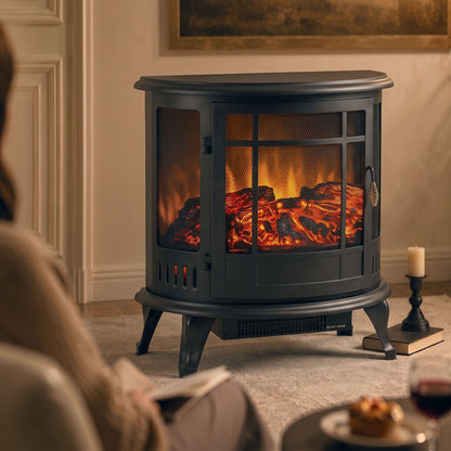 Electric Fireplace Stove with Realistic Flame, Fire Place, Black