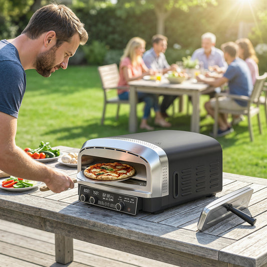 37cm Portable Pizza Oven with Dual Heating Controls, 6 Presets, Stone and Peel