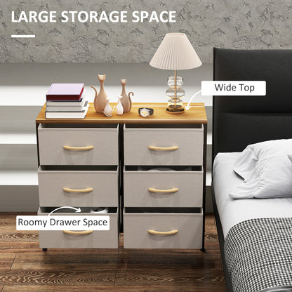 6 Drawer Fabric Chest of Drawers w/ Wooden Top for Hallway Cream