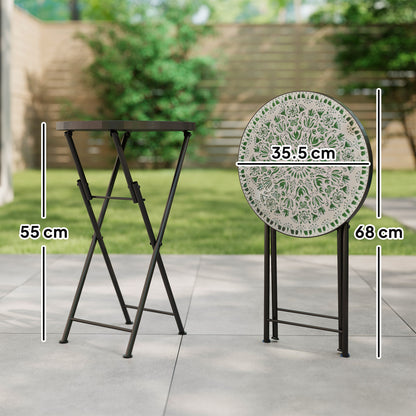 Mosaic Garden Table, 35.5cm Folding Coffee Table, Green